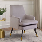 Mink Velvet Accent Chair with Wooden Legs and Padded Seat