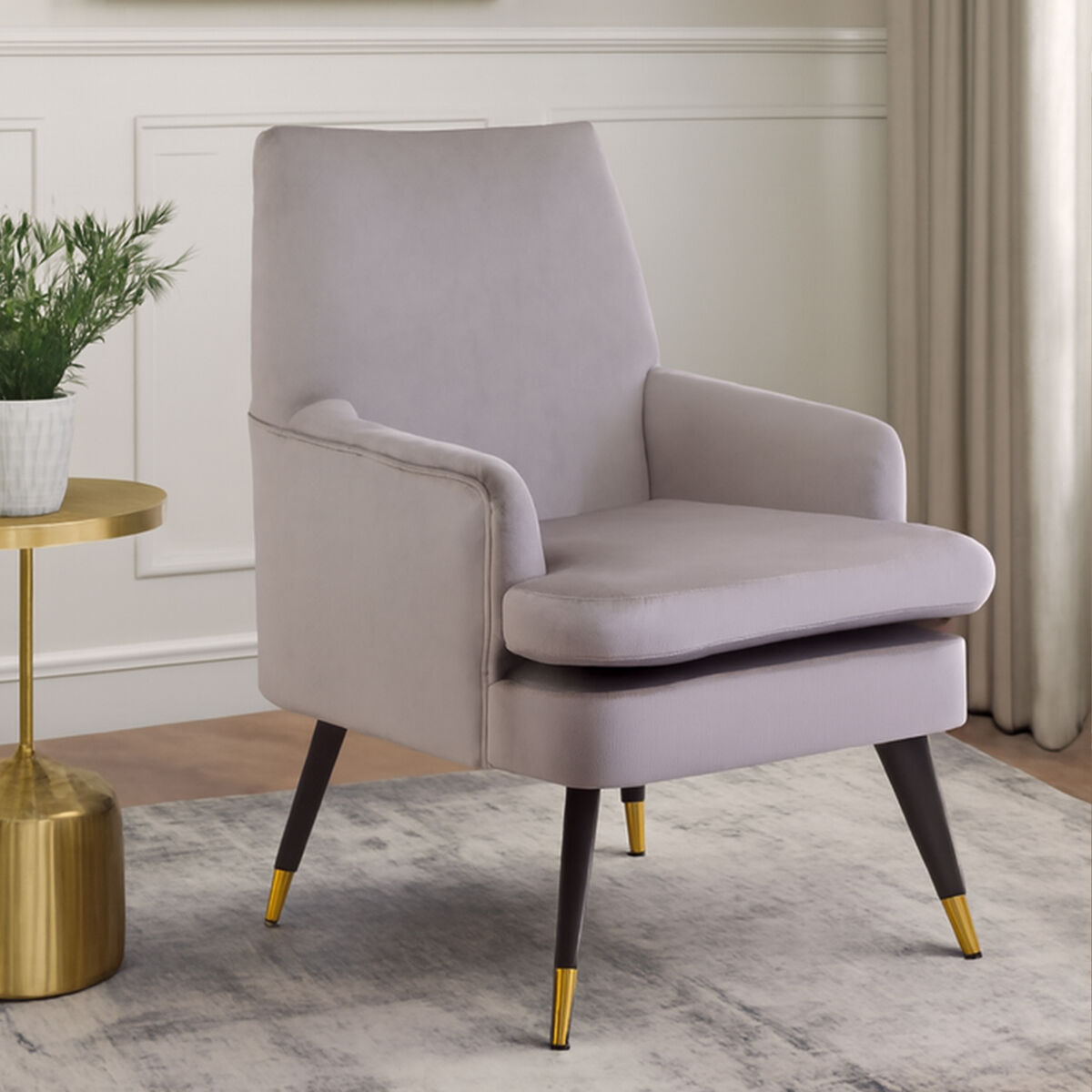 Mink Velvet Accent Chair with Wooden Legs and Padded Seat