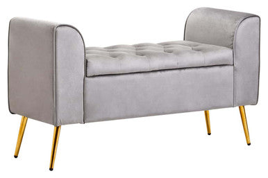 Grey Velvet Ottoman Storage Bench