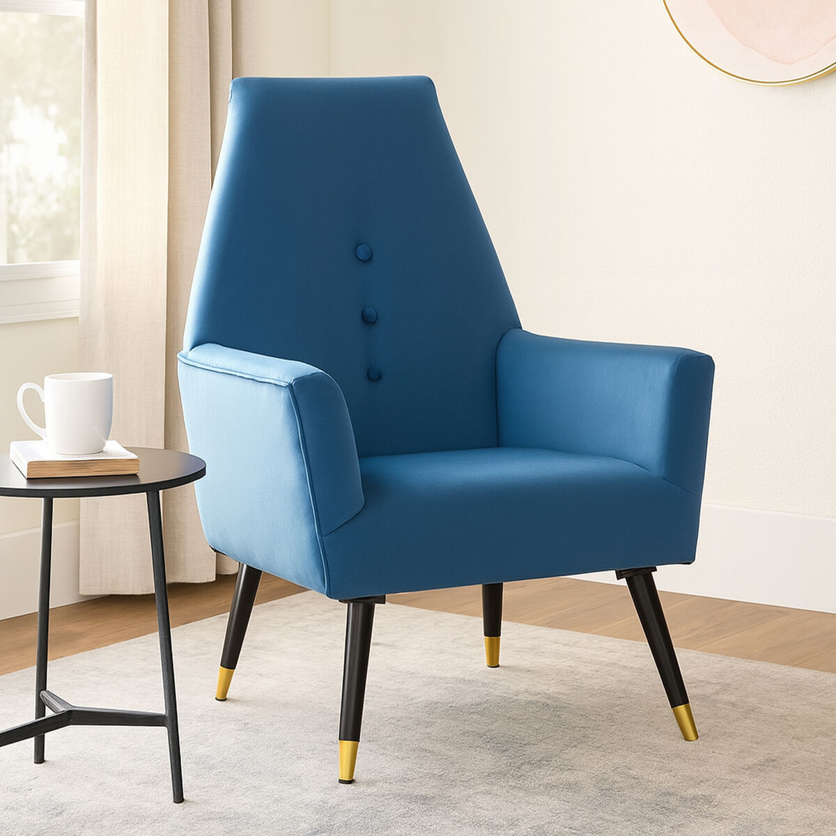 Midnight Blue Velvet Chair with Button Detail