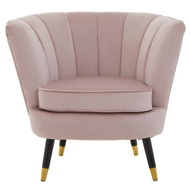 Dusky Pink Velvet Accent Chair with Channel Tufting