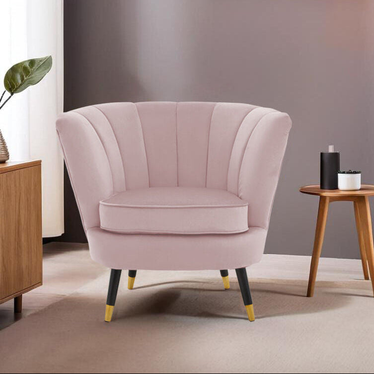 Dusky Pink Velvet Accent Chair with Channel Tufting