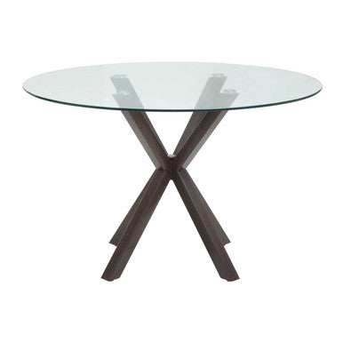 Clear Glass Top Round Dining Table with Black Wood Effect Metal Legs