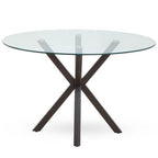 Clear Glass Top Round Dining Table with Black Wood Effect Metal Legs