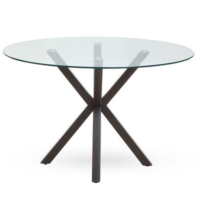 Clear Glass Top Round Dining Table with Black Wood Effect Metal Legs
