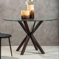 Clear Glass Top Round Dining Table with Black Wood Effect Metal Legs