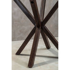 Clear Glass Top Round Dining Table with Black Wood Effect Metal Legs