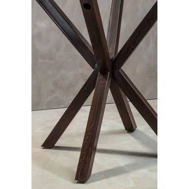 Clear Glass Top Round Dining Table with Black Wood Effect Metal Legs
