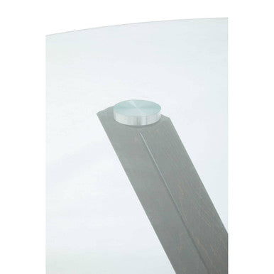 Clear Glass Top Round Dining Table with Black Wood Effect Metal Legs
