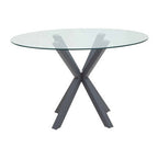 Clear Glass Top Round Dining Table with Grey Metal Legs