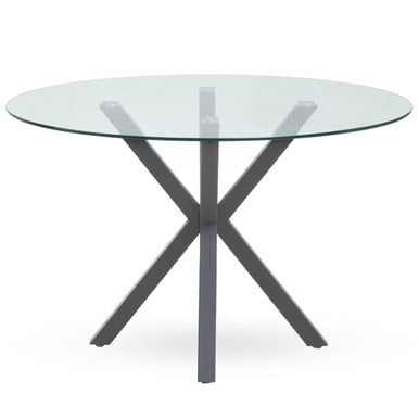 Clear Glass Top Round Dining Table with Grey Metal Legs