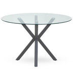 Clear Glass Top Round Dining Table with Grey Metal Legs