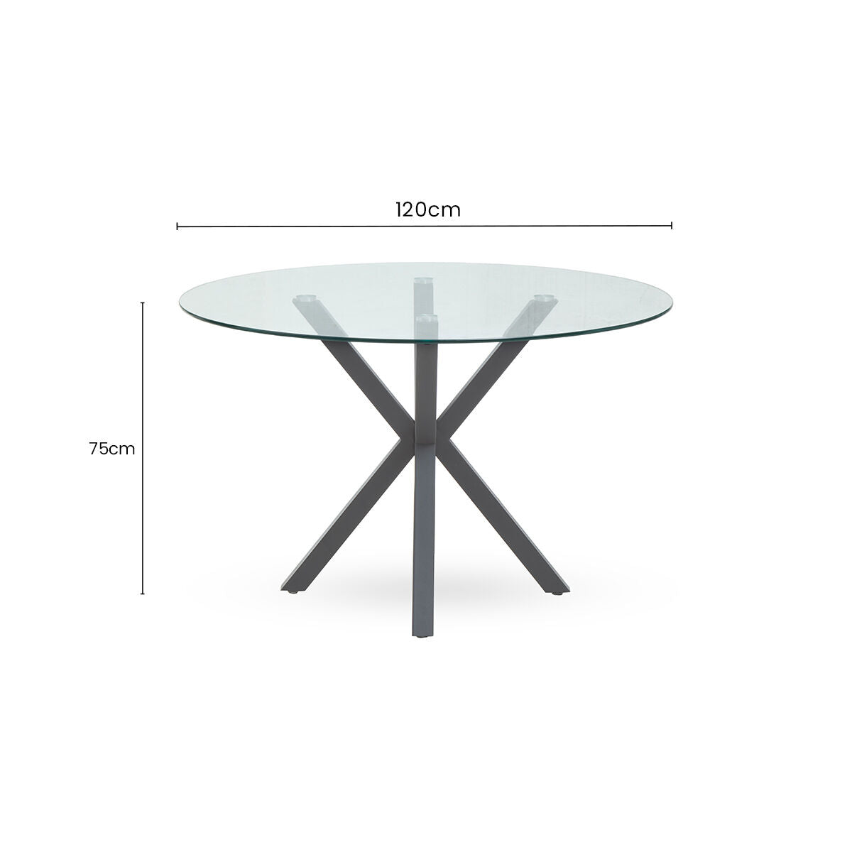 Clear Glass Top Round Dining Table with Grey Metal Legs