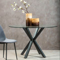 Clear Glass Top Round Dining Table with Grey Metal Legs