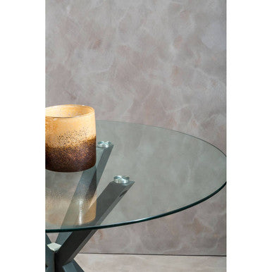 Clear Glass Top Round Dining Table with Grey Metal Legs