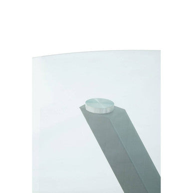 Clear Glass Top Round Dining Table with Grey Metal Legs