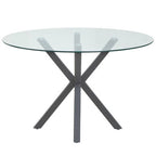 Clear Glass Top Round Dining Table with Grey Metal Legs