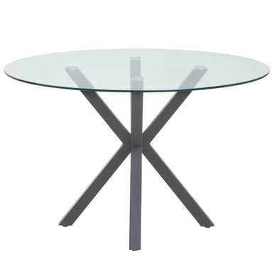 Clear Glass Top Round Dining Table with Grey Metal Legs
