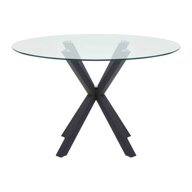 Clear Glass Top Round Dining Table with Black Metal Legs