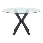 Clear Glass Top Round Dining Table with Black Metal Legs