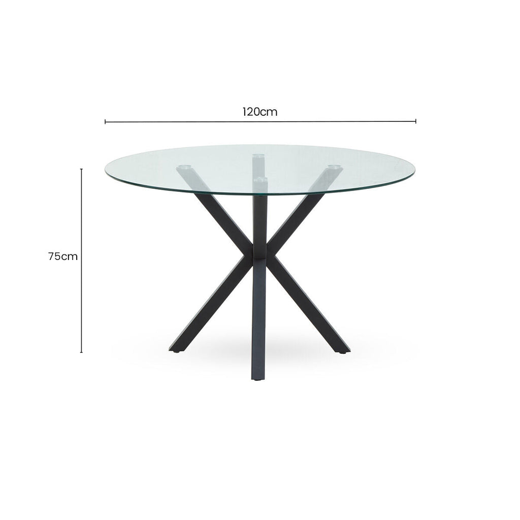 Clear Glass Top Round Dining Table with Black Metal Legs