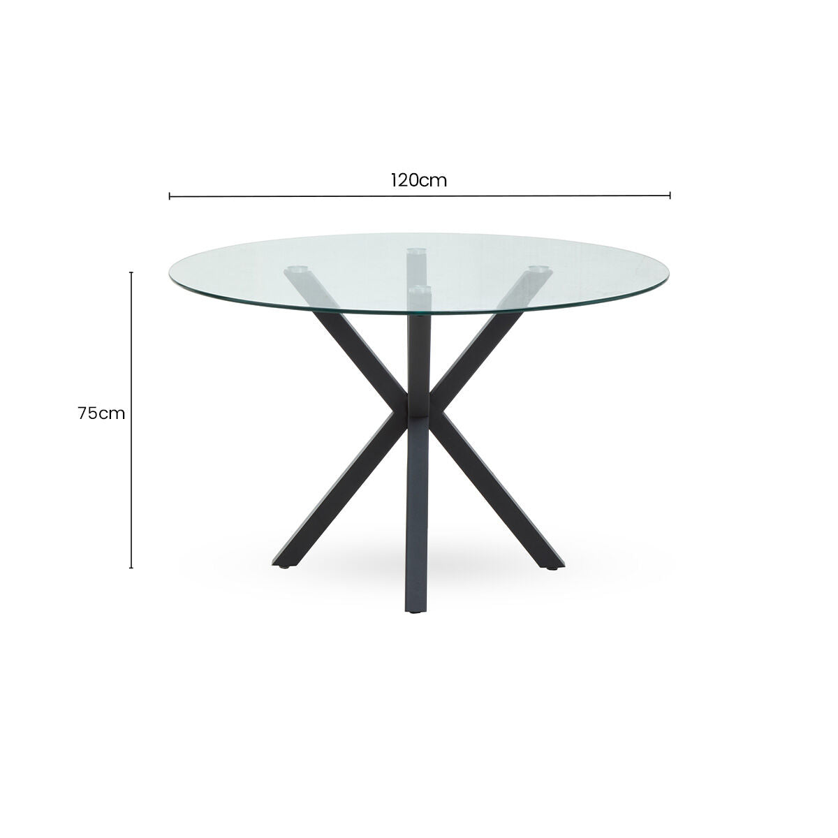 Clear Glass Top Round Dining Table with Black Metal Legs