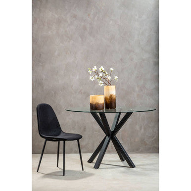 Clear Glass Top Round Dining Table with Black Metal Legs