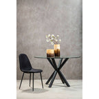 Clear Glass Top Round Dining Table with Black Metal Legs