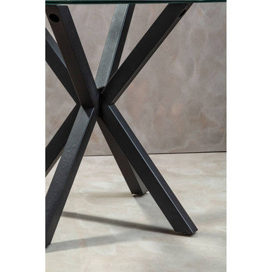 Clear Glass Top Round Dining Table with Black Metal Legs