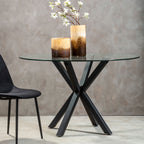 Clear Glass Top Round Dining Table with Black Metal Legs