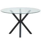 Clear Glass Top Round Dining Table with Black Metal Legs