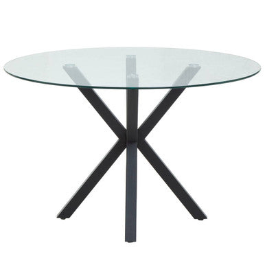 Clear Glass Top Round Dining Table with Black Metal Legs