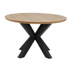 Natural Wood Veneer Top Round Dining Table with Black Metal Legs