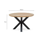Natural Wood Veneer Top Round Dining Table with Black Metal Legs