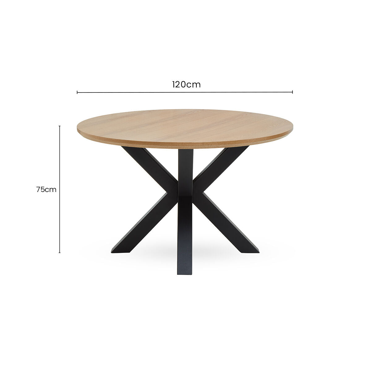 Natural Wood Veneer Top Round Dining Table with Black Metal Legs