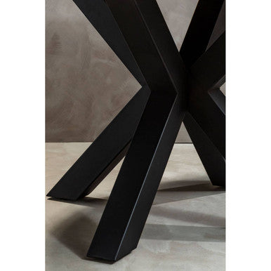 Natural Wood Veneer Top Round Dining Table with Black Metal Legs