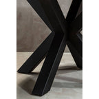 Natural Wood Veneer Top Round Dining Table with Black Metal Legs
