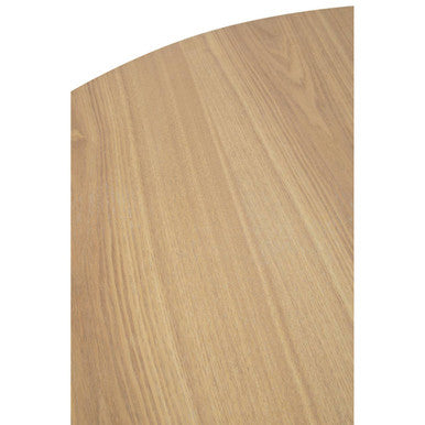 Natural Wood Veneer Top Round Dining Table with Black Metal Legs