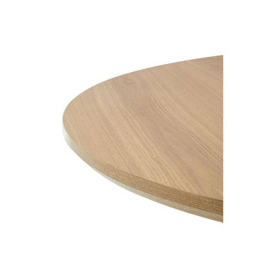 Natural Wood Veneer Top Round Dining Table with Black Metal Legs