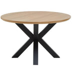 Natural Wood Veneer Top Round Dining Table with Black Metal Legs