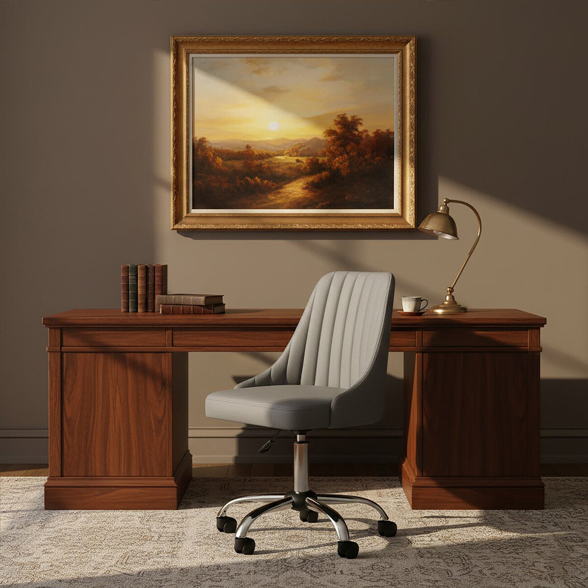 Grey Leather Effect Home Office Chair