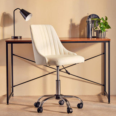 Off White Leather Effect Home Office Chair