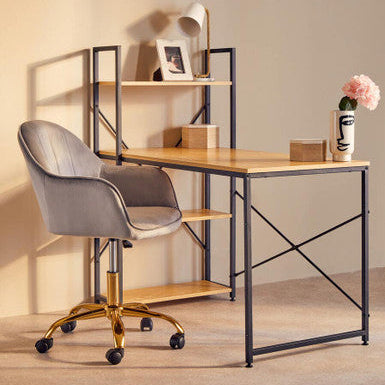 Grey Velvet and Gold Home Office Chair