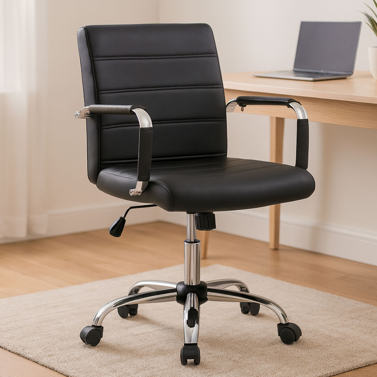 Black Leather Effect and Chrome Home Office Chair