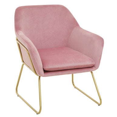 Pink Velvet Modern Accent Chair with Gold Finish Base
