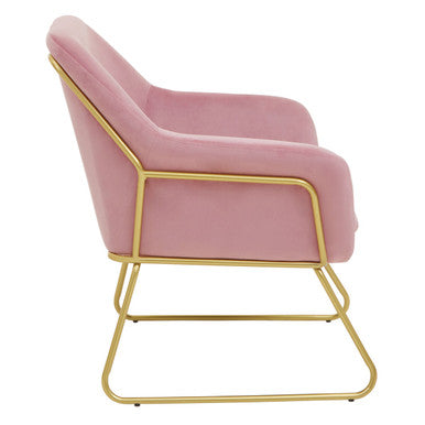 Pink Velvet Modern Accent Chair with Gold Finish Base