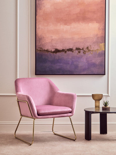 Pink Velvet Modern Accent Chair with Gold Finish Base