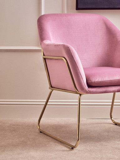 Pink Velvet Modern Accent Chair with Gold Finish Base