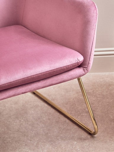 Pink Velvet Modern Accent Chair with Gold Finish Base