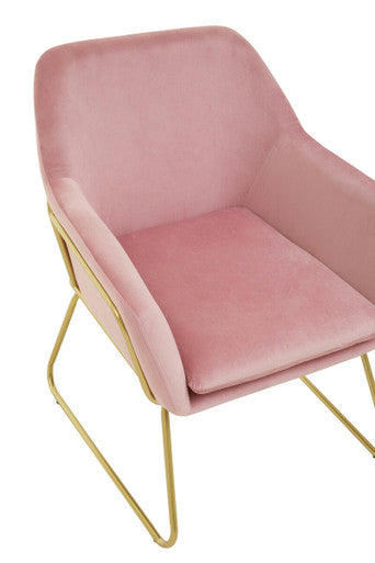 Pink Velvet Modern Accent Chair with Gold Finish Base